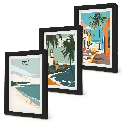 Lot de 3 tableaux représentant des paysages tropicaux avec plages et palmiers