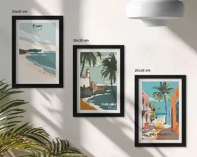 Lot de 3 tableaux représentant des paysages tropicaux avec plages et palmiers