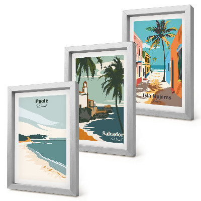 Lot de 3 tableaux Paysages tropicaux avec plages et palmiers