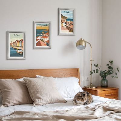 Ensemble de 3 tableaux Vues de villes côtières et portuaires européennes