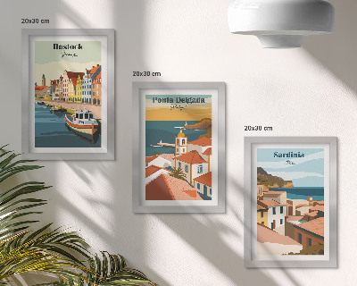 Ensemble de 3 tableaux Vues de villes côtières et portuaires européennes