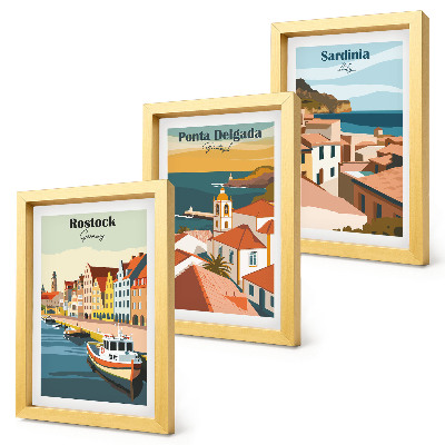 Ensemble de 3 tableaux Vues de villes côtières et portuaires européennes