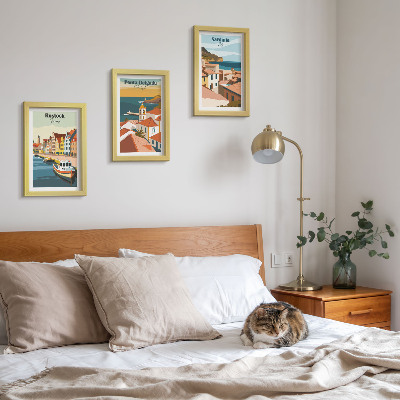 Ensemble de 3 tableaux Vues de villes côtières et portuaires européennes