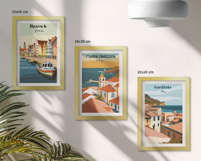 Ensemble de 3 tableaux Vues de villes côtières et portuaires européennes