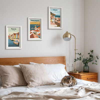 Ensemble de 3 tableaux Vues de villes côtières et portuaires européennes