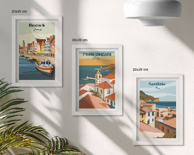 Ensemble de 3 tableaux Vues de villes côtières et portuaires européennes