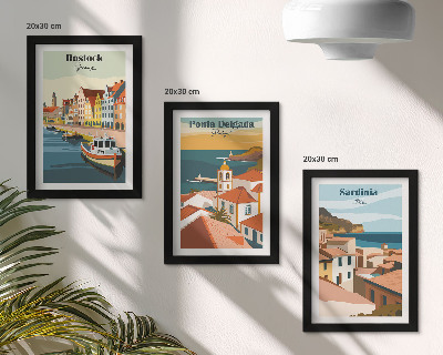 Ensemble de 3 tableaux Vues de villes côtières et portuaires européennes