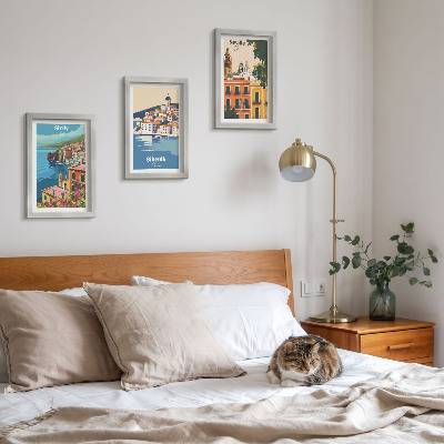 Lot de 3 tableaux Paysages de villes européennes aux bâtiments colorés