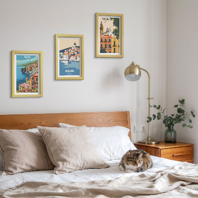 Lot de 3 tableaux Paysages de villes européennes aux bâtiments colorés