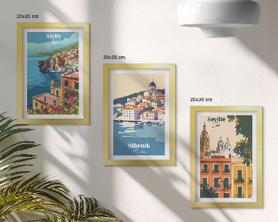 Lot de 3 tableaux Paysages de villes européennes aux bâtiments colorés