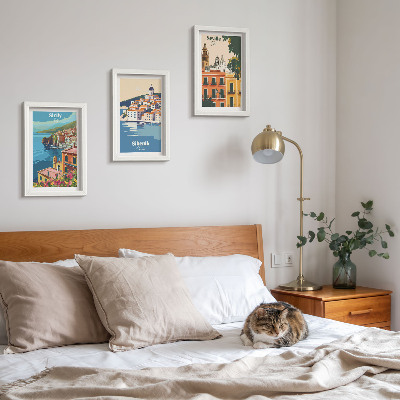 Lot de 3 tableaux Paysages de villes européennes aux bâtiments colorés