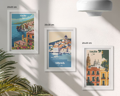 Lot de 3 tableaux Paysages de villes européennes aux bâtiments colorés