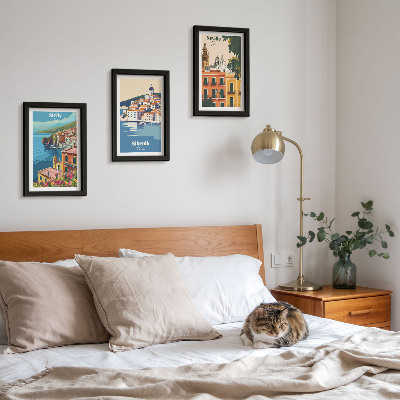 Lot de 3 tableaux Paysages de villes européennes aux bâtiments colorés