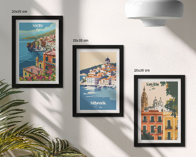 Lot de 3 tableaux Paysages de villes européennes aux bâtiments colorés