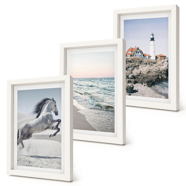 Ensemble de 3 tableaux Chevaux en mouvement, plage et phare, vagues