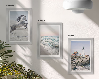 Ensemble de 3 tableaux Chevaux en mouvement, plage et phare, vagues