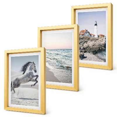 Ensemble de 3 tableaux Chevaux en mouvement, plage et phare, vagues