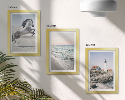 Ensemble de 3 tableaux Chevaux en mouvement, plage et phare, vagues