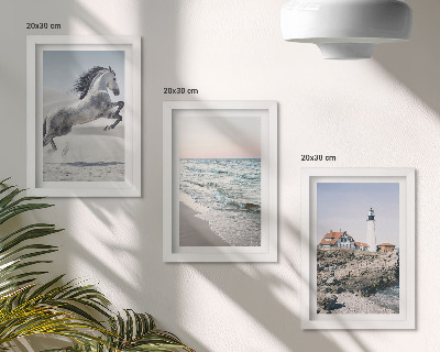 Ensemble de 3 tableaux Chevaux en mouvement, plage et phare, vagues