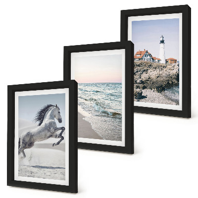 Ensemble de 3 tableaux Chevaux en mouvement, plage et phare, vagues