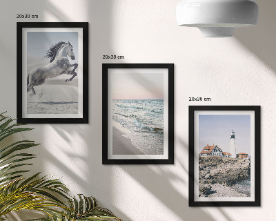 Ensemble de 3 tableaux Chevaux en mouvement, plage et phare, vagues