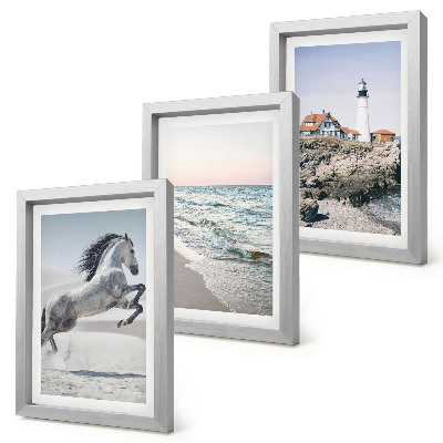 Ensemble de 3 tableaux Chevaux en mouvement, plage et phare, vagues
