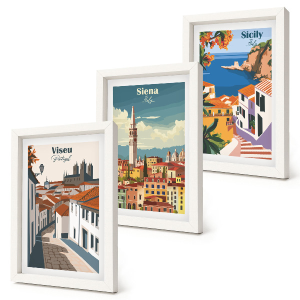 Lot de 3 tableaux Illustrations rétro de villes célèbres du monde entier