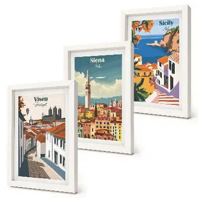 Lot de 3 tableaux illustrations dans un style rétro représentant des villes célèbres du monde entier