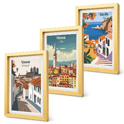 Lot de 3 tableaux Illustrations rétro de villes célèbres du monde entier