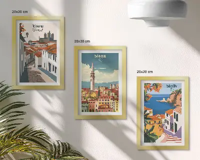 Lot de 3 tableaux illustrations dans un style rétro représentant des villes célèbres du monde entier