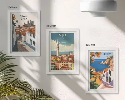 Lot de 3 tableaux illustrations dans un style rétro représentant des villes célèbres du monde entier