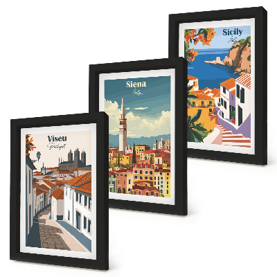 Lot de 3 tableaux Illustrations rétro de villes célèbres du monde entier