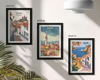 Lot de 3 tableaux illustrations dans un style rétro représentant des villes célèbres du monde entier