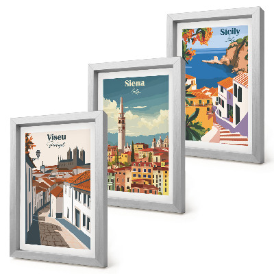 Lot de 3 tableaux Illustrations rétro de villes célèbres du monde entier