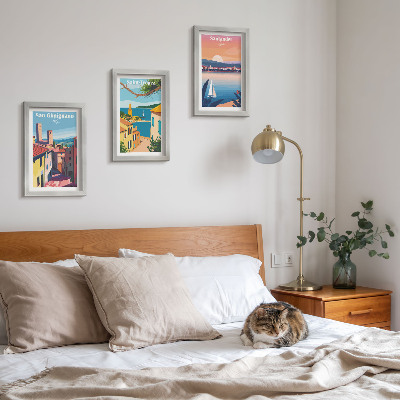 Ensemble de 3 tableaux Villes italiennes et paysages balnéaires rétro
