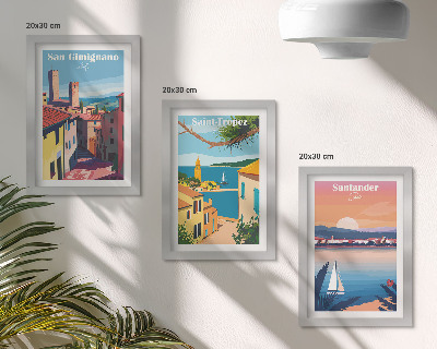 Ensemble de 3 tableaux Villes italiennes et paysages balnéaires rétro