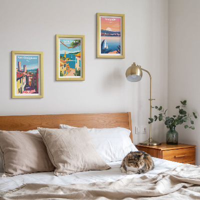 Ensemble de 3 tableaux Villes italiennes et paysages balnéaires rétro