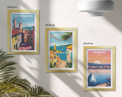 Ensemble de 3 tableaux Villes italiennes et paysages balnéaires rétro