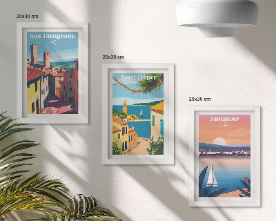 Ensemble de 3 tableaux Villes italiennes et paysages balnéaires rétro