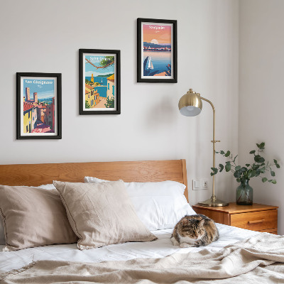 Ensemble de 3 tableaux Villes italiennes et paysages balnéaires rétro