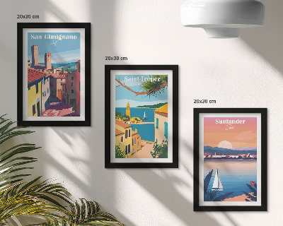 Ensemble de 3 tableaux Villes italiennes et paysages balnéaires rétro