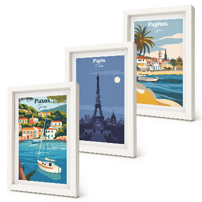 Lot de 3 tableaux Vues des villes côtières et de leur architecture