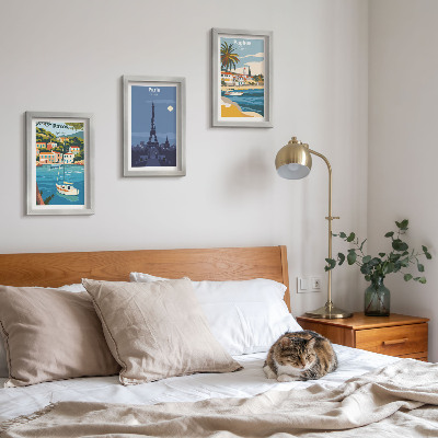 Lot de 3 tableaux Vues des villes côtières et de leur architecture
