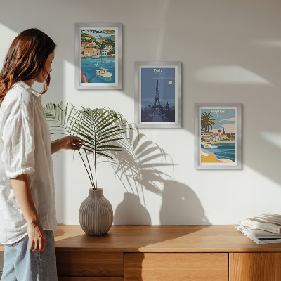 Lot de 3 tableaux Vues des villes côtières et de leur architecture