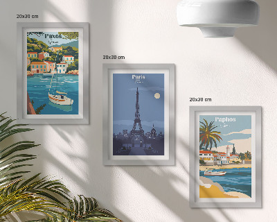 Lot de 3 tableaux Vues des villes côtières et de leur architecture