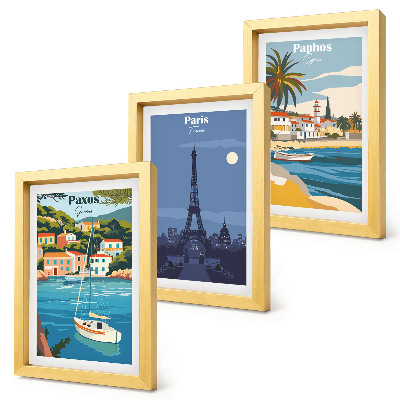 Lot de 3 tableaux Vues des villes côtières et de leur architecture