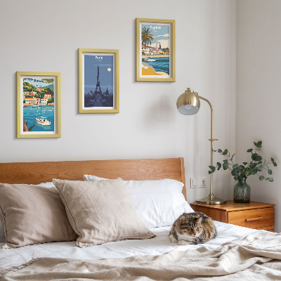 Lot de 3 tableaux Vues des villes côtières et de leur architecture