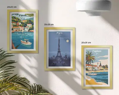 Lot de 3 tableaux représentant des villes côtières et leur architecture