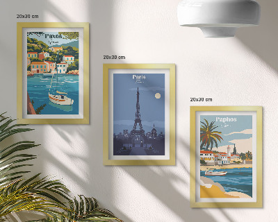 Lot de 3 tableaux Vues des villes côtières et de leur architecture