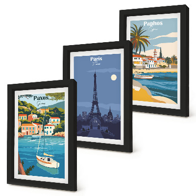 Lot de 3 tableaux Vues des villes côtières et de leur architecture
